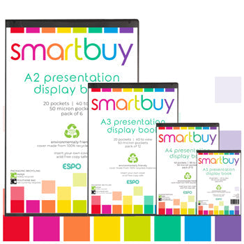 PRESENTATION FOLDERS WITH GLASS CLEAR POCKETS, Smartbuy, Recycled Front and Back, A3, 20 pocket, Pack of 12