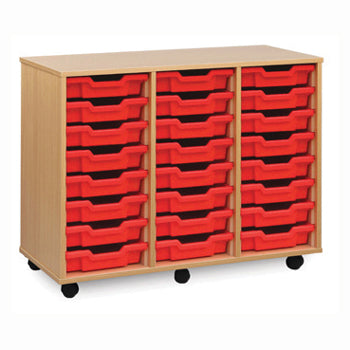 MOBILE TRAY UNITS, TRIPLE COLUMN, 24 Shallow Tray, Without Doors, Maple