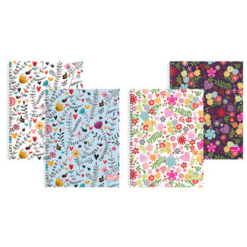 WIREBOUND NOTEBOOKS, FASHION NOTEBOOKS, Flower Pattern, A4, Pack of 4