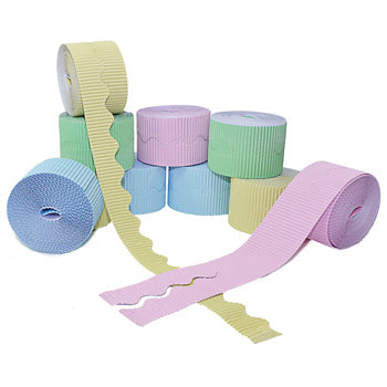 CORRUGATED PAPER BORDER ROLLS, Scalloped Cut Plains Assorted, Pastels, Pack of 10 rolls