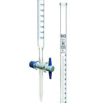 GLASS BURETTE, PTFE STOPCOCK, CLASS B, 50 x 0.1ml, Each