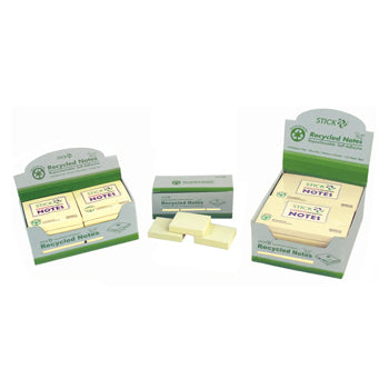 REPOSITIONABLE NOTES, STICK 'N RECYCLED NOTES, Yellow, 76 x 127mm, Pack of 12