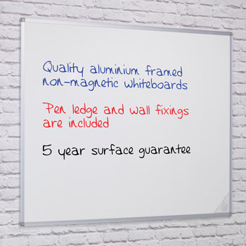 WALL MOUNTED ALUMINIUM FRAMED WHITEBOARDS, Non-Magnetic Drymaster, 10 Year Surface Guarantee, 900 x 600mm