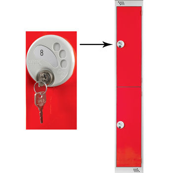 TWO COMPARTMENT LOCKERS WITH KEY LOCKS, 300 x 300 x 1800mm (w x d x h), Single Bay Locker, Red doors