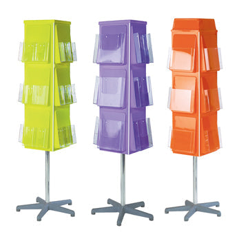 4 SIDED REVOLVING LEAFLET DISPENSERS, Vibrant Colours, 1/3 A4 32 Pockets, Orange