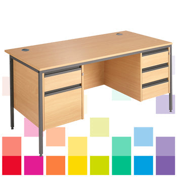 DESK WITH FIXED DRAWER UNIT, Double, 1500mm width, Beech, Smartbuy
