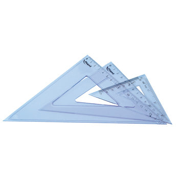 SET SQUARES - CLEAR GRADUATED PLASTIC, 45 Degrees, 21cm, Pack of 25