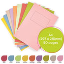 EXERCISE BOOKS, MANILLA COVERS, A4 (297 x 210mm), 80 pages - 75gsm white paper, Pink, 8mm ruled with margin, Pack of 50