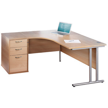 FAST TRACK, SELF ASSEMBLY RANGE, DESKS & STORAGE BUNDLE DEALS, Crescent Desk & Drawer Unit Bundle, 1600mm width, Right Return, Oak