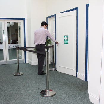 BARRIER QUEUEING SYSTEMS, Post Complete with Black Strap, Single Post Only, Each