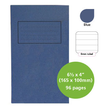 EXERCISE BOOKS, MANILLA COVERS, 61/2 x 4'' (165 x 100mm), 96 pages - Notebook, Blue, 6mm ruled, Pack of 25