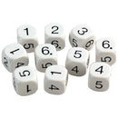 DICE - PLASTIC, 18mm, White, Numbered 1 - 6, Pack of 10