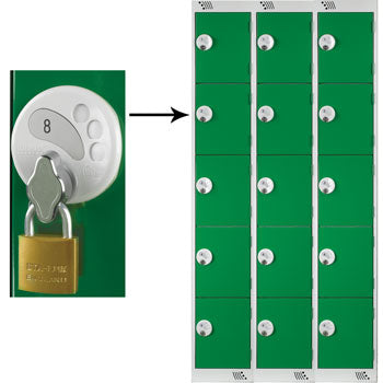 FIVE COMPARTMENT LOCKERS WITH SWIVEL CATCH LOCKS, 300 x 300 x 1800mm (w x d x h), Nest of 3 Lockers, Blue doors