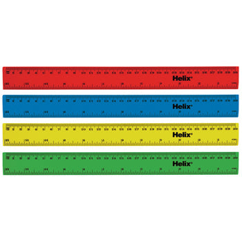 RULER, PLASTIC, 30cm, cm/inches, Coloured, Pack of 100
