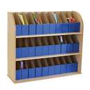 MAPLE EFFECT STORAGE, A4 BOOKCASES, 3 Shelves, Blue boxes