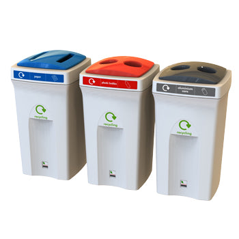 RECYCLING BINS, ENVIROBIN 100 COLLECTION, Plastic bottles, red lid, holes, Leafield Environmental, Each