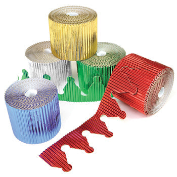 CORRUGATED PAPER BORDER ROLLS, Metallic Crowns Assorted, Pack of 5 rolls