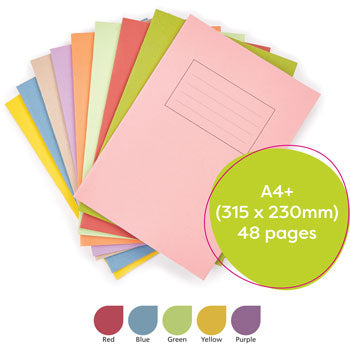 EXERCISE BOOKS, MANILLA COVERS, A4+ (315 x 230mm), 48 pages - 75gsm white paper, Green, Plain, Pack of 25