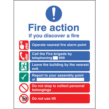 SAFETY SIGNS, FIRE SIGNS, Fire Action, Building With Lifts, 250 x 300mm, Each