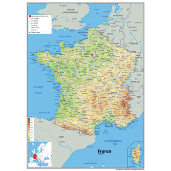 MAP, LAMINATED, Physical France, 841 x 594mm, Each