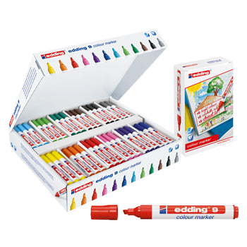 PENS, WASHABLE FIBRE TIP, BROAD, Edding Colourmarker, Chisel Nib - 2-5mm line width, Assorted, Box of 12