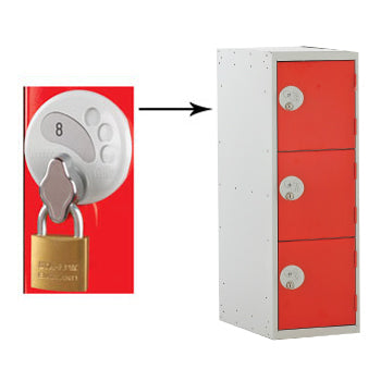 Half Height School Lockers, HALF HEIGHT WITH SWIVEL CATCH LOCK, THREE COMPARTMENT, Single Bay Locker, Green doors