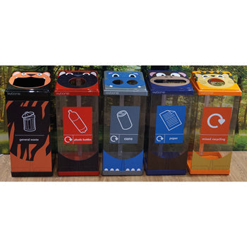 BOX CYCLE RECYCLING BINS, Animal Face Unit, Lion/Glass, WYBONE, Each