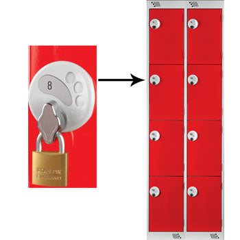 FOUR COMPARTMENT LOCKERS WITH SWIVEL CATCH LOCKS, 300 x 450 x 1800mm (w x d x h), Nest of 2 Lockers, Green doors