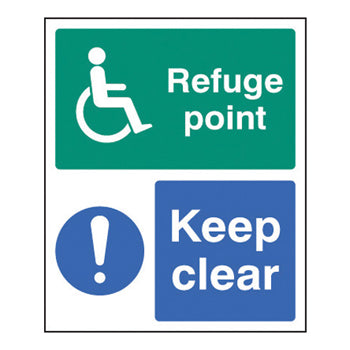 SIGNS, SAFETY, SELF-ADHESIVE, Disabled Refuge point Keep clear, 150 x 200mm, Each