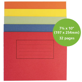 EXERCISE BOOKS, MANILLA COVERS, 73/4 x 10'' (197 x 254mm), Discovery Book, Assorted colours, Plain, Pack of 50