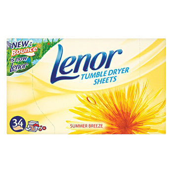 LENOR SUMMER BREEZE TUMBLE DRYER SHEETS, Procter&Gamble, Case of 12 x 34