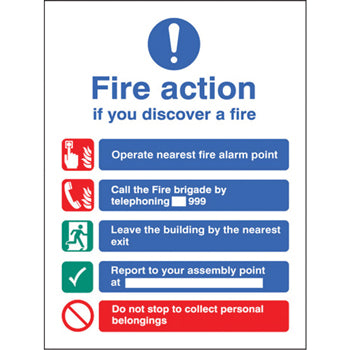 SAFETY SIGNS, FIRE SIGNS, Fire Action, Building Without Lifts, 250 x 300mm, Each