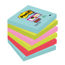POST-IT(R) SUPER STICKY COLOUR NOTES, Miami, 76 x 76mm, Pack of 6