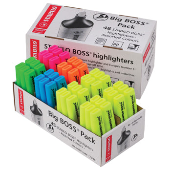 HIGHLIGHTERS, STABILO BOSS ORIGINAL, Pack of 48, Big BOSS Storepack, 8 Assorted Colours, Pack of 48