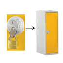 Half Height School Lockers, HALF HEIGHT WITH SWIVEL CATCH LOCK, SINGLE COMPARTMENT, Nest of 3 Lockers, Yellow doors