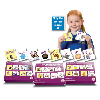 SMART PHONICS, ALTERNATIVE SPELLING PUZZLES, Letters and Sounds, Consonant, Set of 40 pieces