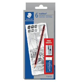 SKETCHING PENCILS, STAEDTLER(R) Tradition, 6B, 4B, 2B, B, HB & 2H, Pack of 6