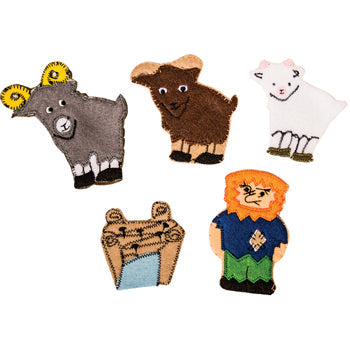 CLOTH FINGER PUPPETS, The Three Billy Goats Gruff, Set of 5