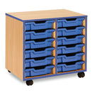 COLOURED EDGE RANGE, MOBILE TRAY UNITS, 2 Column 12 Shallow Tray, Blue