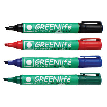 GREENLIFE DRYWIPE MARKERS, Chisel Tip, Single Colours, Black, Pack of 72