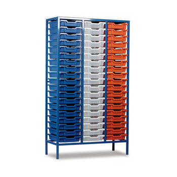 METAL FRAME TRAY UNITS, STATIC TRAY UNITS, 3 Column, For 45 Trays, Cool Blue