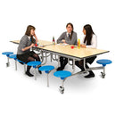 RECTANGULAR MOBILE FOLDING TABLE SEATING UNITS, SPACERIGHT FOLDING DINING TABLES, 8 Seat, 2380 x 735mm height, Maple Top, Smartie Seats