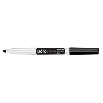 DRYWIPE PENS SLIMLINE BARRELS,  DRYWIPE PEN SHAPE MARKERS, Berol DryWipe, Broad Tip, Black, Pack of 12