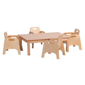 WOODEN TABLES & CHAIRS, SMALL RECTANGULAR TABLE & 4 STURDY CHAIRS, Table 320mm, Chair 140mm, 12m+