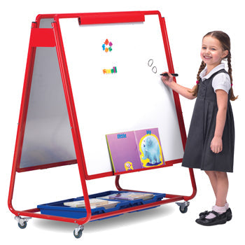 LITTLE RAINBOWS, JUNIOR MOBILE MAGNETIC EASELS, Display/Storage Easel, Double Sided, Red Frame