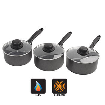 SAUCEPANS, STAINLESS STEEL, Set, Non-Stick, Glass Lids, Set of 3 pieces