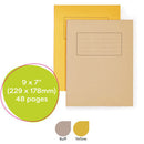EXERCISE BOOKS, MANILLA COVERS, 9 x 7'' (229 x 178mm), 48 pages - 225gsm manilla cover, Yellow, 8mm ruled with margin, Pack of 25