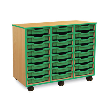 COLOURED EDGE RANGE, MOBILE TRAY UNITS, 3 Column 24 Shallow Tray, Blue