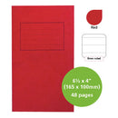 EXERCISE BOOKS, MANILLA COVERS, 61/2 x 4'' (165 x 100mm), 48 pages - Notebook, Red, 8mm ruled, Pack of 25