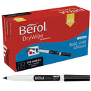 DRYWIPE PENS SLIMLINE BARRELS, DRYWIPE PEN SHAPE MARKERS, Berol DryWipe, Fine Tip, Black, Pack of 12